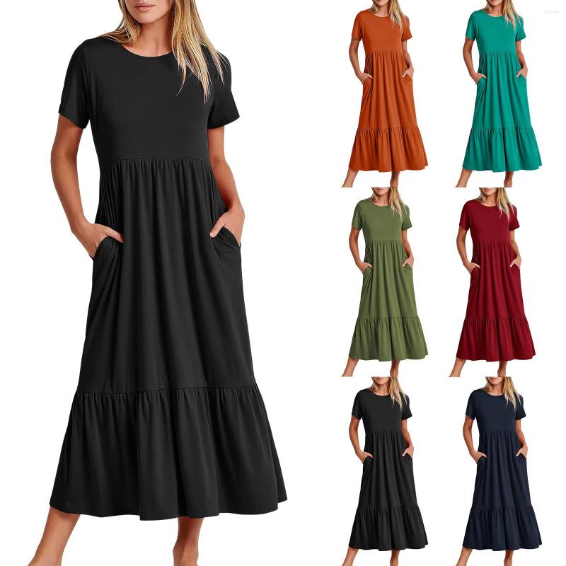 Casual Dresses Women' Summer Short Sleeve Crewneck Swing Dress Flowy Tiered Maxi Beach With Pockets, Green
Casual Dresses Women' Summer Short Sleeve Crewneck Swing Dress Flowy Tiered Maxi Beach With Pockets, Green