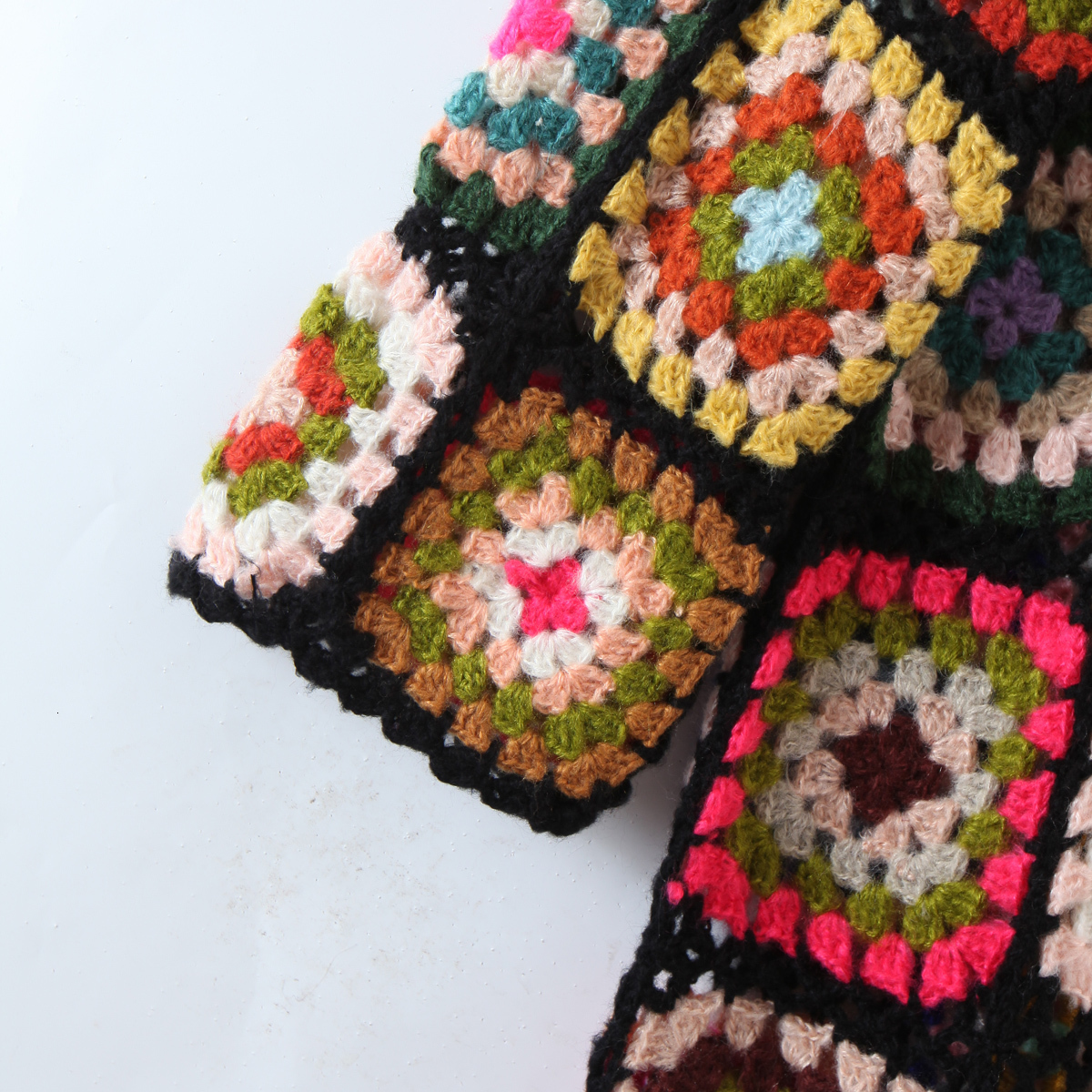 Women's Knits Tees Bohemia Colored Plaid Flower Hand Crochet Hooded Cardigan Ethnic Woman Bandage Lacing up Midi Long Sweater Beach Jumper 230413