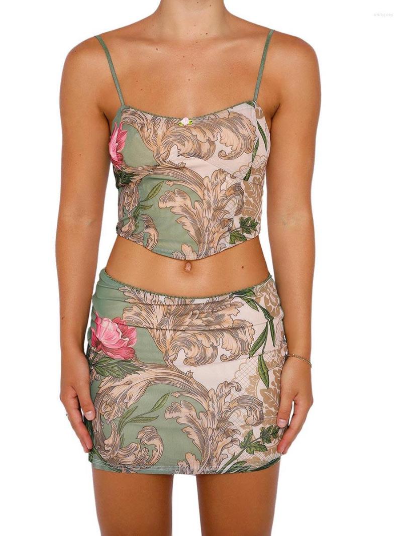Casual Dresses Women' Skirt Set Vintage Floral Print Camisole Stylish Glamor Tank Top Low Waist Mini Sheath For Party Club, Green
Casual Dresses Women' Skirt Set Vintage Floral Print Camisole Stylish Glamor Tank Top Low Waist Mini Sheath For Party Club, Green