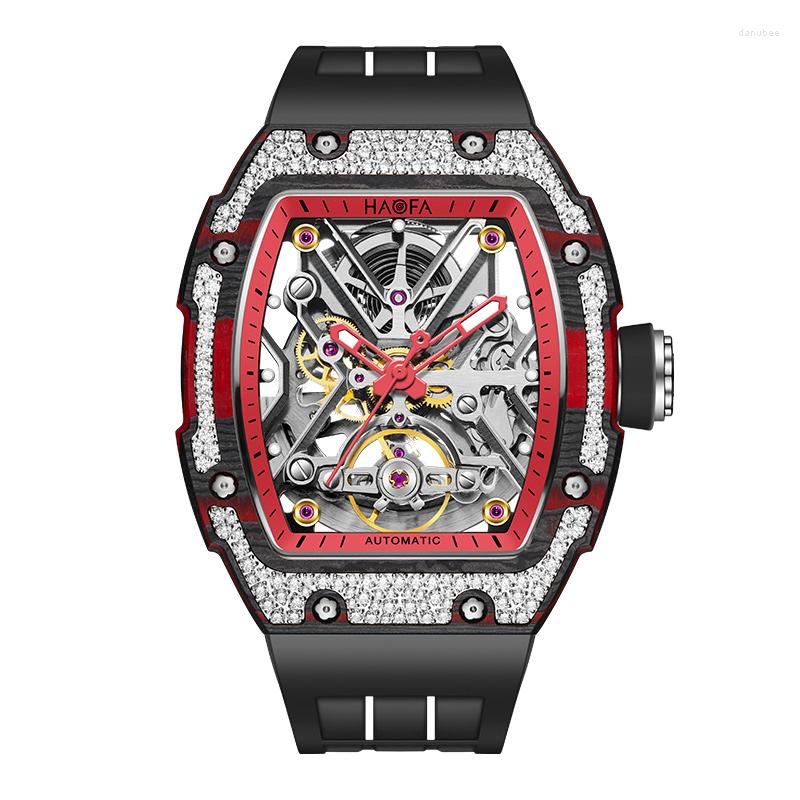 Wristwatches Haofa Automatic Watch For Men Luxury Carbon Fiber Diamond Case Skeleton Mechanical Sapphire Waterproof Luminous 1989, Red
Wristwatches Haofa Automatic Watch For Men Luxury Carbon Fiber Diamond Case Skeleton Mechanical Sapphire Waterproof Luminous 1989, Red
