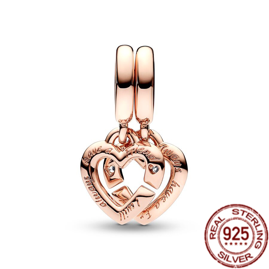 925 Sterling Silver Charms Connection Sister Heart Split Suspension Pearl Beads Suitable For Primitive Ladies Bracelets Fashion Jewelry