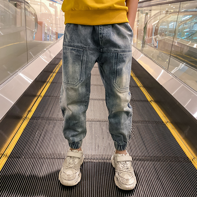 Jeans Boys Elastic Waist Patchwork Jogger Jeans for Kids 6 To 14 Years Pants Spring and Autumn Korean Clothing Denim Trousers 230413