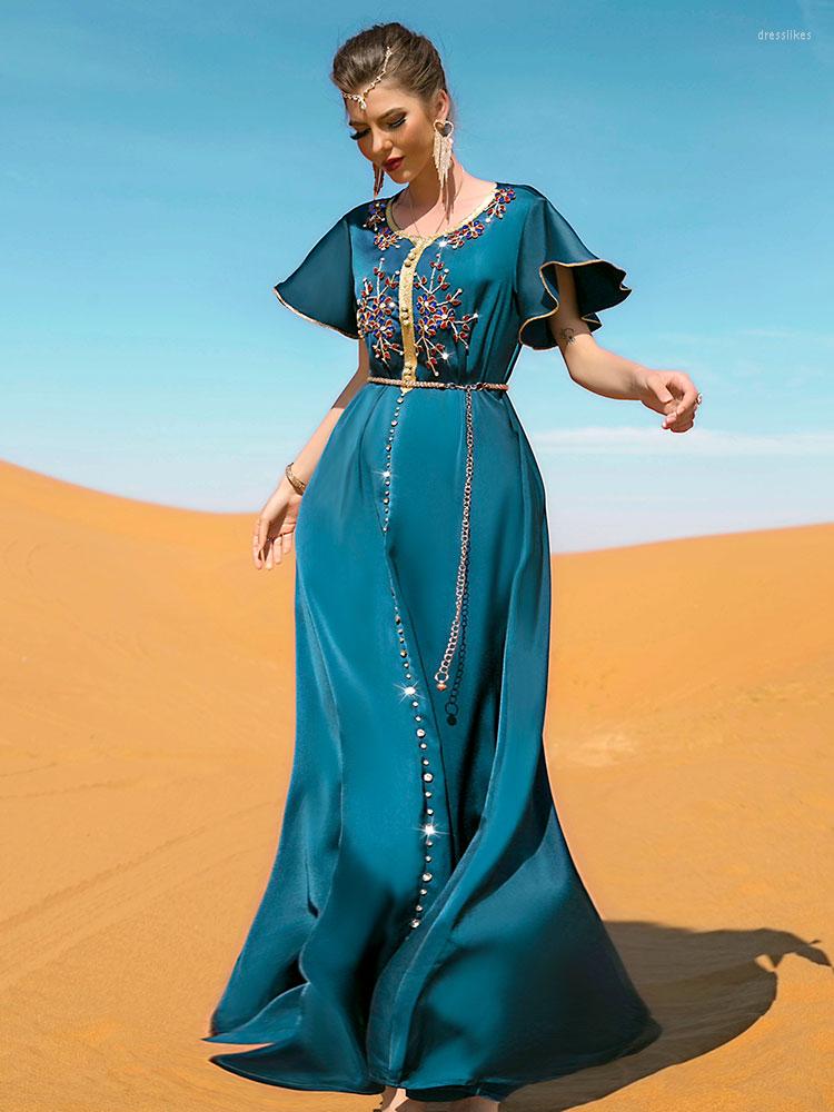 

Ethnic Clothing Eid Moroccan Party Kaftan Handsewn Rhinestone Evening Long Dress Satin Dubai Saudi Muslim Gown Wedding Arabian Ramadan Abaya