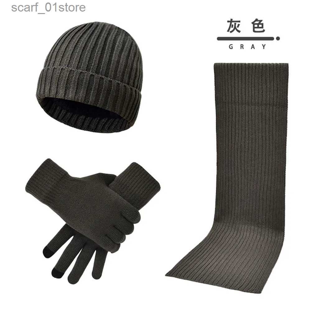 Hats Scarves Sets Autumn Winter Men Women Knitted Thickened Warm Wool HaT Scarf G 3 Piece SetL231113