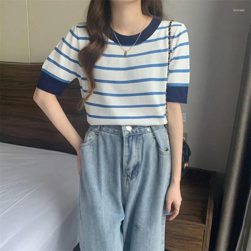 Women's T Shirts Gentle Style Small Loose Short Sleeve T-shirt Top Women's Korean Temperament Striped Knit, Blue
Women's T Shirts Gentle Style Small Loose Short Sleeve T-shirt Top Women's Korean Temperament Striped Knit, Blue
