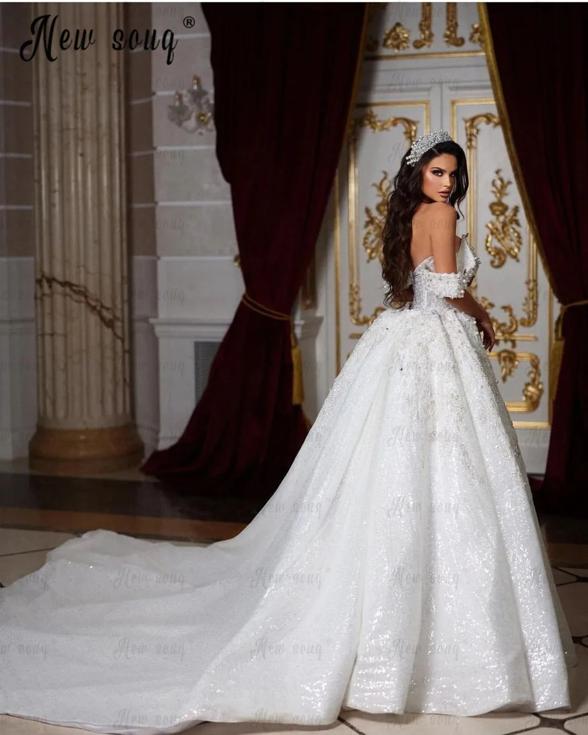 Elegant 3D-Appliques-Lace Evening Fashion Deep Pearls V-Neck Slim Fit Detachable Train Prom Dresses Size Custom Made vestido de novia D-H23641