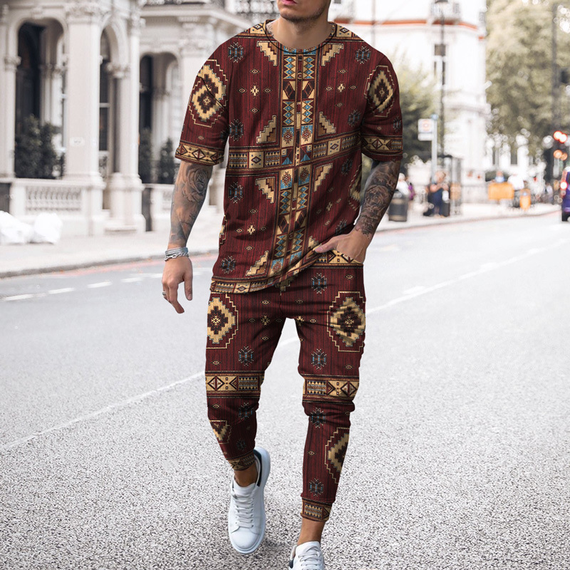 Men's Tracksuits Tracksuit Vintage 3D Printed ShortSleeved Tshirt Trousers Casual Breathable Harajuku Jogger Sportswear 2 Piece Sets 230413