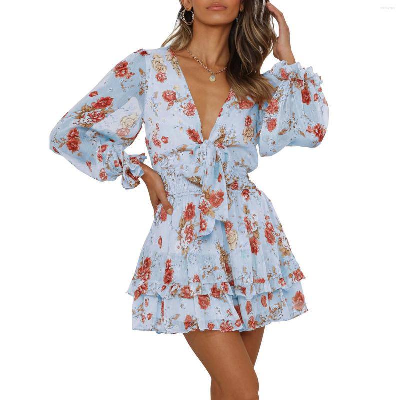 Casual Dresses Women Spring Mini Dress Floral Print Deep V-Neck Tie-Up Long Sleeve Sweet Fashion Ruffles, Blue
Casual Dresses Women Spring Mini Dress Floral Print Deep V-Neck Tie-Up Long Sleeve Sweet Fashion Ruffles, Blue
