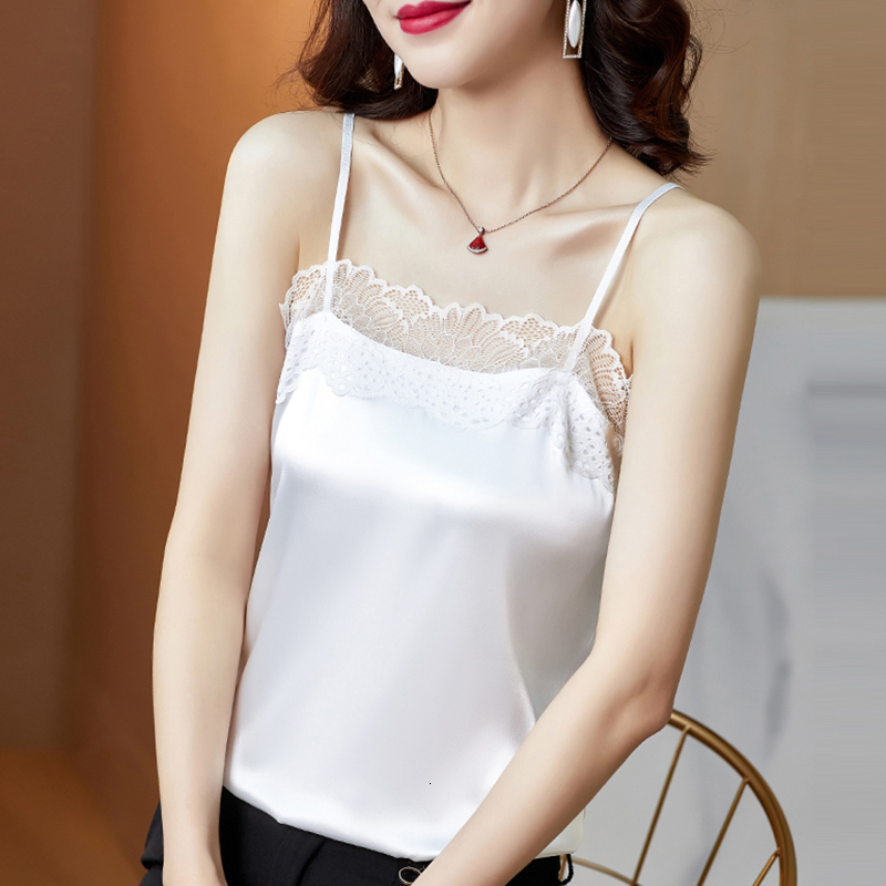 Camisoles Tanks Summer with Lace Silk Cami for Women Spaghetti Strap Top Tank Ladies Tops White Camisole Basic Tops Women XXXL 230413