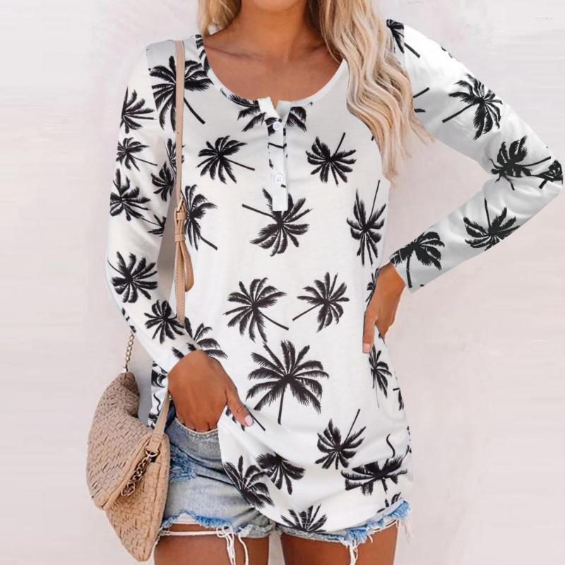 Women' Blouses O-Neck Long Sleeve Buttons Half Placket Women Blouse Autumn Coconut Tree Print Loose Fit Top Streetwear Roupas Femininas, Black
Women' Blouses O-Neck Long Sleeve Buttons Half Placket Women Blouse Autumn Coconut Tree Print Loose Fit Top Streetwear Roupas Femininas, Black