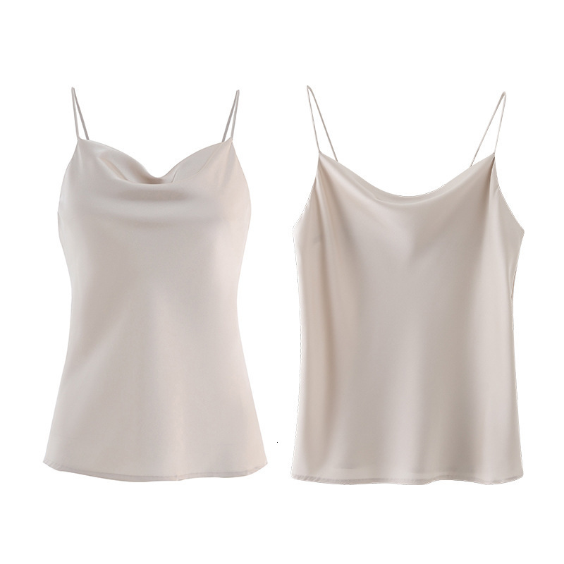 Camisoles Tanks Spring Satin Sexy Women's Tops Solid Black Backless Satin Spaghetti Strap Female Vest Elegant Fashion Loose Casual Lady Top 23041