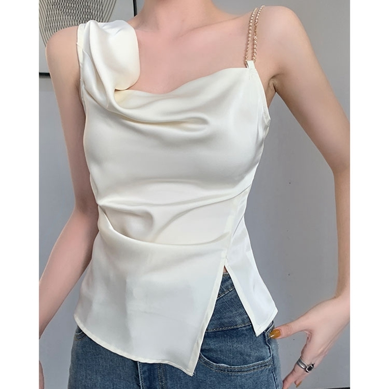 Camisoles Tanks Summer Irregular Sleeveless Women Camisole Korean Fashion Ladies Casual Slim Chain Tank Top Female Tops Backless Women Camis 230413