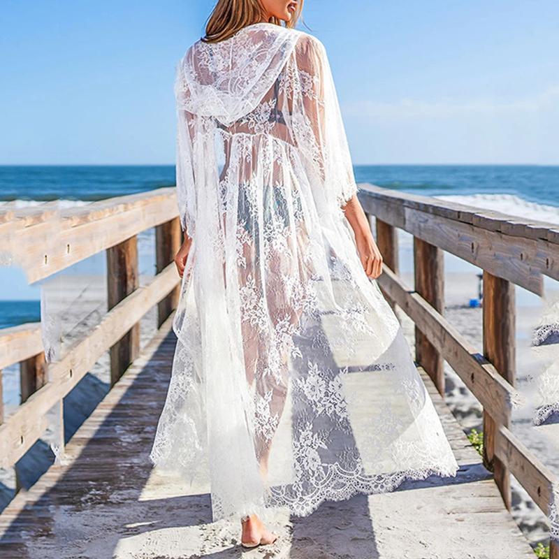 Women's Swimwear Sexy Embroidered Lace Beach Dress Hooded Long Kaftan Wear White Kimono Transparent Bathing Suit Women Swimsuit Cover Up
Women's Swimwear Sexy Embroidered Lace Beach Dress Hooded Long Kaftan Wear White Kimono Transparent Bathing Suit Women Swimsuit Cover Up