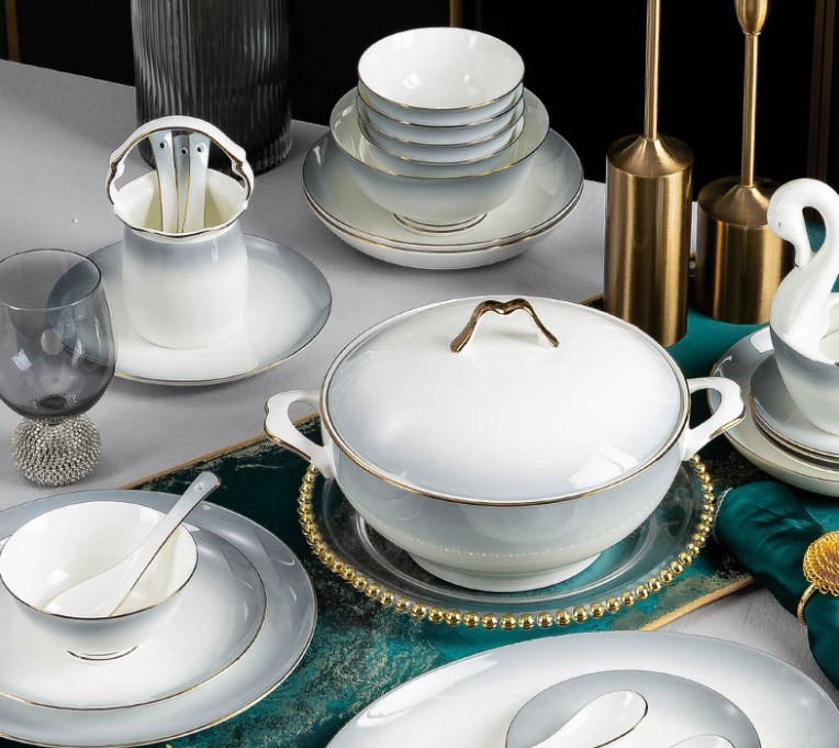 New banquet high-end set tableware banquet tableware high-end dish set home modern light luxury ceramic bone china tableware set gift, White
New banquet high-end set tableware banquet tableware high-end dish set home modern light luxury ceramic bone china tableware set gift, White