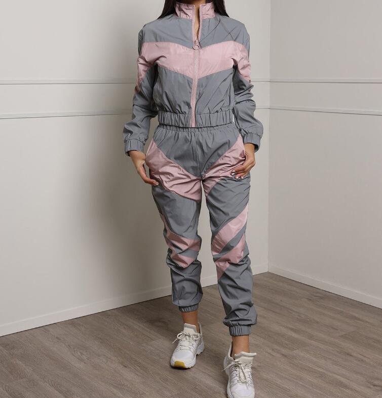 JM368 Women's Two Piece Pants long sleeve zipper Reflective jacket Women's Clothing