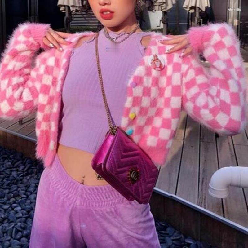 Women's Knits Ladies Sweet Plaid Mohair Knit Cardigan Spring Pink Outer Short Top Y2k Gothic Harajuku
Women's Knits Ladies Sweet Plaid Mohair Knit Cardigan Spring Pink Outer Short Top Y2k Gothic Harajuku