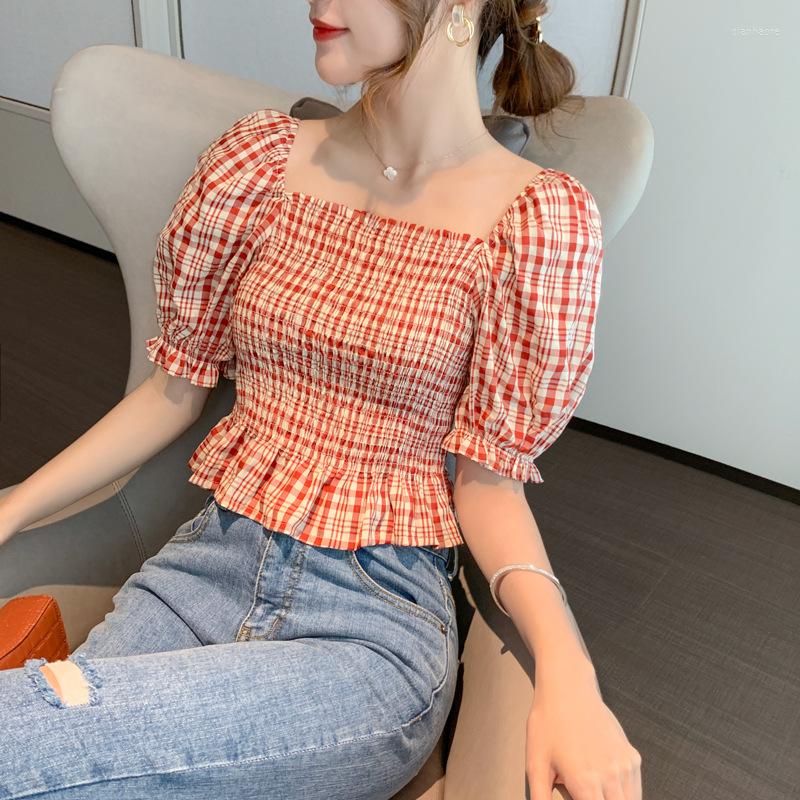 Women' Blouses Women Korean Style Square Collar Plaid Short Puff Sleeve Chiffon Shirt Loose Top Crop Red Blusas Mujer
Women' Blouses Women Korean Style Square Collar Plaid Short Puff Sleeve Chiffon Shirt Loose Top Crop Red Blusas Mujer