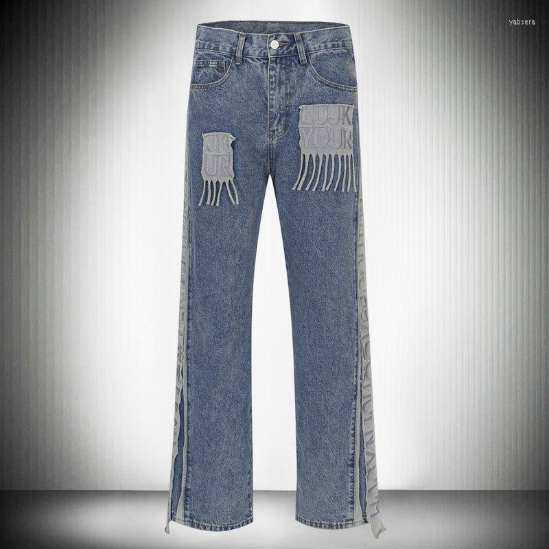 Men's Jeans High Street Splicing Contrasting Colors Blue Punk Hip Hop Pants Streetwear Men Flare, Picture
Men's Jeans High Street Splicing Contrasting Colors Blue Punk Hip Hop Pants Streetwear Men Flare, Picture