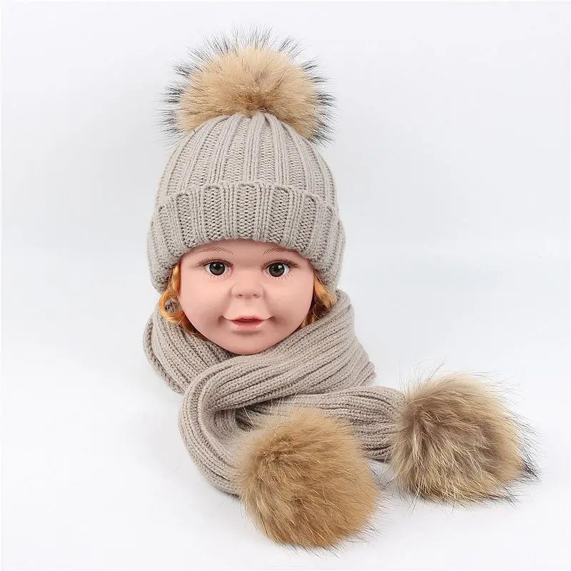 Scarves Wraps Winter Baby Boy Scarf Knitted Raccoon Fur Toddler Gilrs Hat Warm Children Clothes Windproof Kids Snow Wear Cute Child Clothing 231113