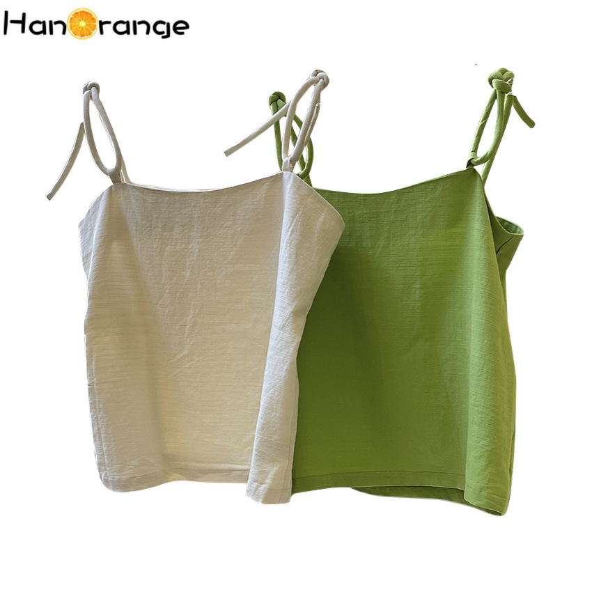 Camisoles Tanks HanOrange Summer Adjustable Rope Knot Shoulder Strap Camisole Loose Camis Women's Thin Top Female Green/Beige 230413