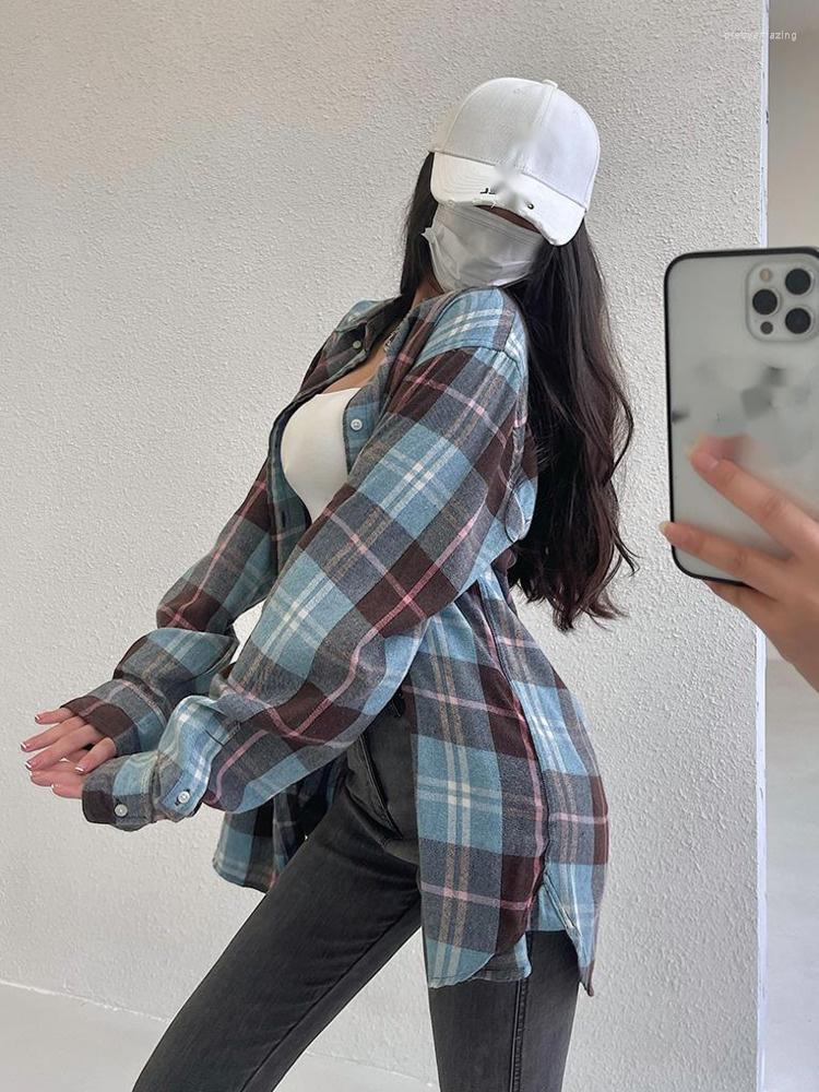 Women's Blouses Sweet Basic Lapel Single Breasted Loose Medium Length Long Sleeve Plaid Shirt Overshirt Korean Fashion Tops 5R3C, Light blue
Women's Blouses Sweet Basic Lapel Single Breasted Loose Medium Length Long Sleeve Plaid Shirt Overshirt Korean Fashion Tops 5R3C, Light blue