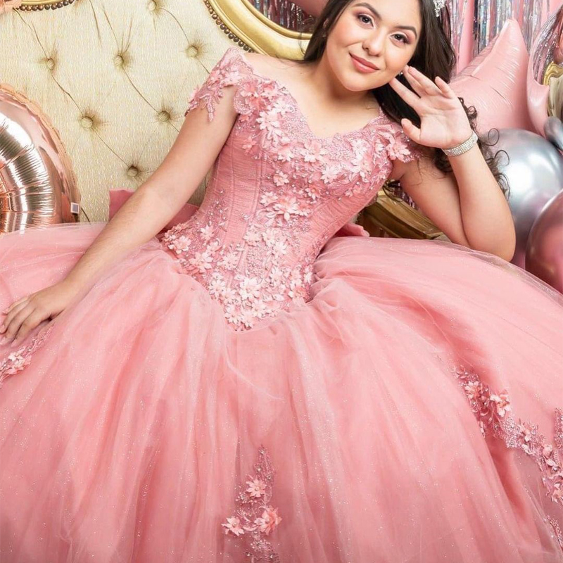 Quinceanera Dresses Princess Pink Appliques Beading Sweetheart Ball Gown with Tulle Plus Size Sweet 16 Debutante Party Birthday Vestidos De 15 Anos 92