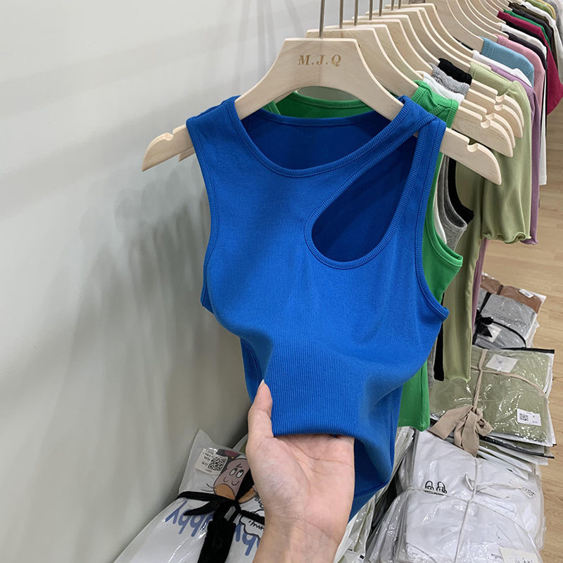 Camisoles Tanks Sexy Hollow Out Screw Thread Tank Top Women Summer Camisole Crop Tops Vest Female Basic Elastic Tshirts 230413