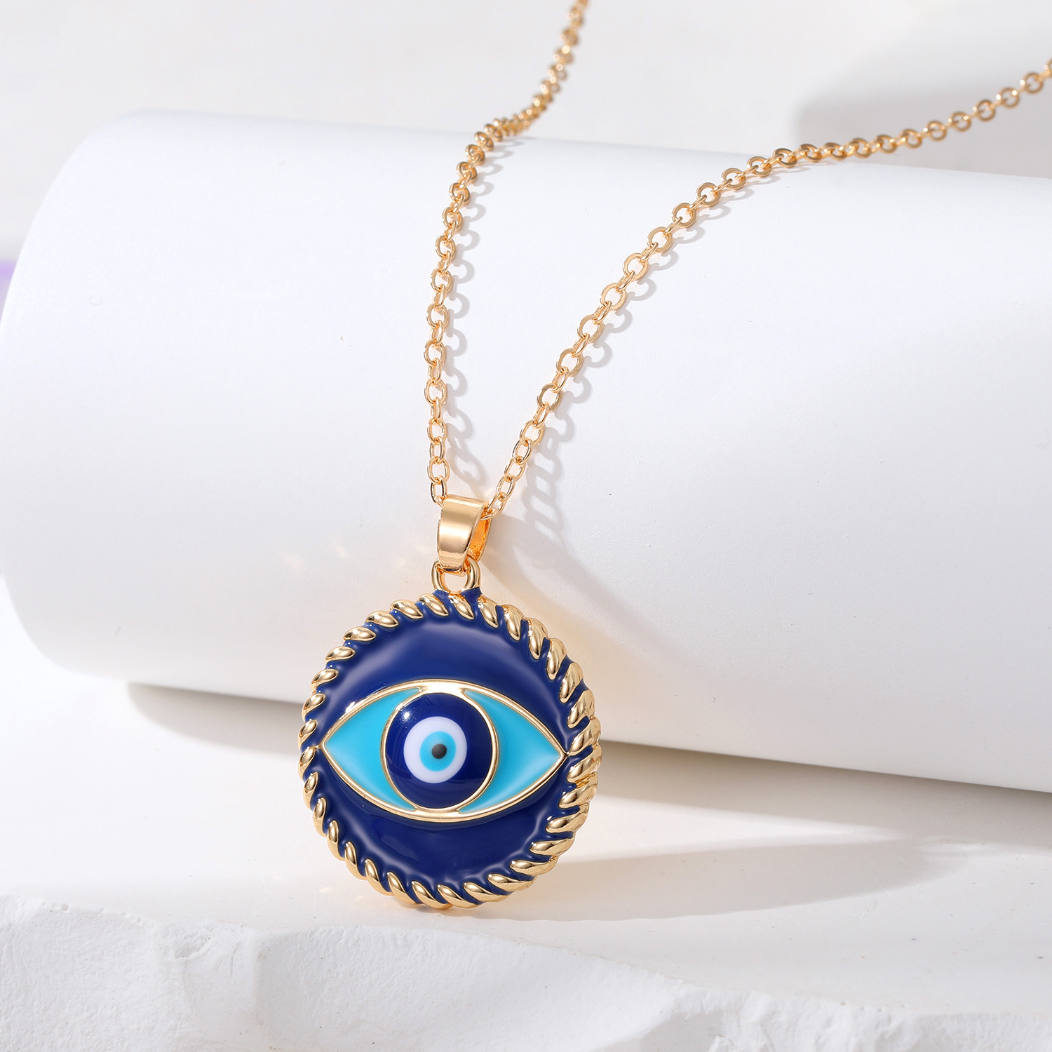 S3561 Geometric Evil Eye Pendant Necklace For Women Enamel Turkish Blue Eyes Choker Necklaces