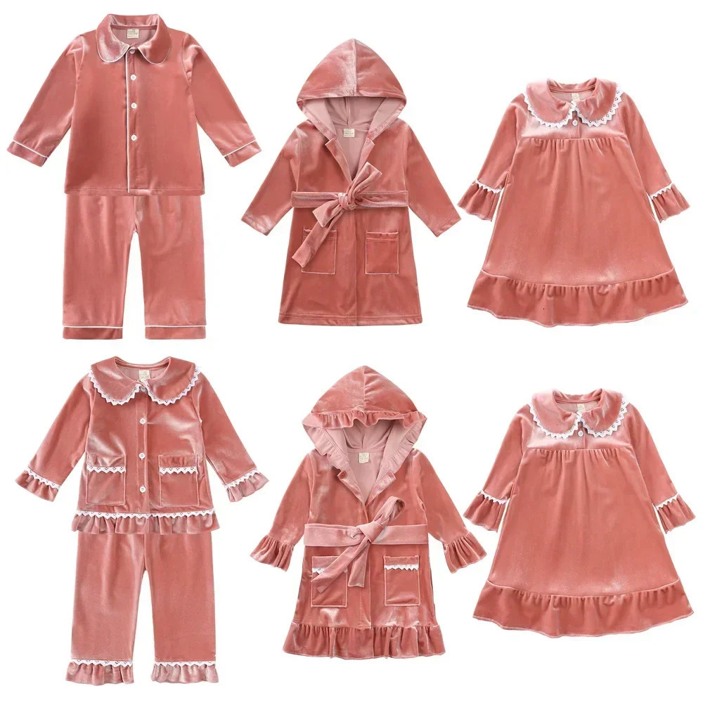 Pajamas Christmas Pajamas Sets Sleepwear For Girls Children's Clothing Boys Velvet Lace Long SleevePants Baby Suit 3M-12Y 231113