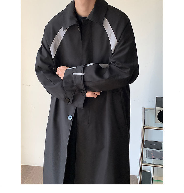 Men's Trench Coats Windbreaker Jacket Long Oversize Loose Streetwear Vintage Black High Street Casual Male Outerwear 230413