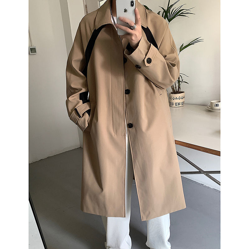 Men's Trench Coats Windbreaker Jacket Long Oversize Loose Streetwear Vintage Black High Street Casual Male Outerwear 230413