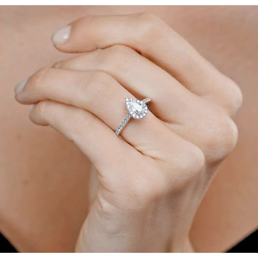 Halo Engagement Rings Wedding Moissanite Ring Pear 1ct 14k White Yellow Gold Jewelry