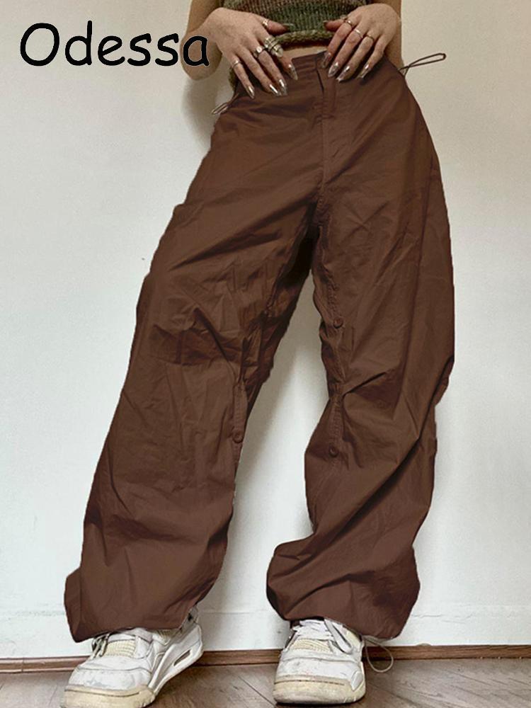 Women's Pants Capris Odessa Casual Wide Leg Streetwear Baggy Trousers Women Fashion Loose Drawstring High Waist Cargo Pants Grey Hippie Joggers P