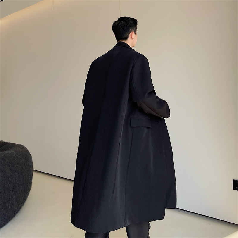Men's Trench Coats coat Men Double Placket Long Loose Casual Coat Windbreaker Man Harajuku Streetwear Black Cardigan Jacket Overcoat 230413Z