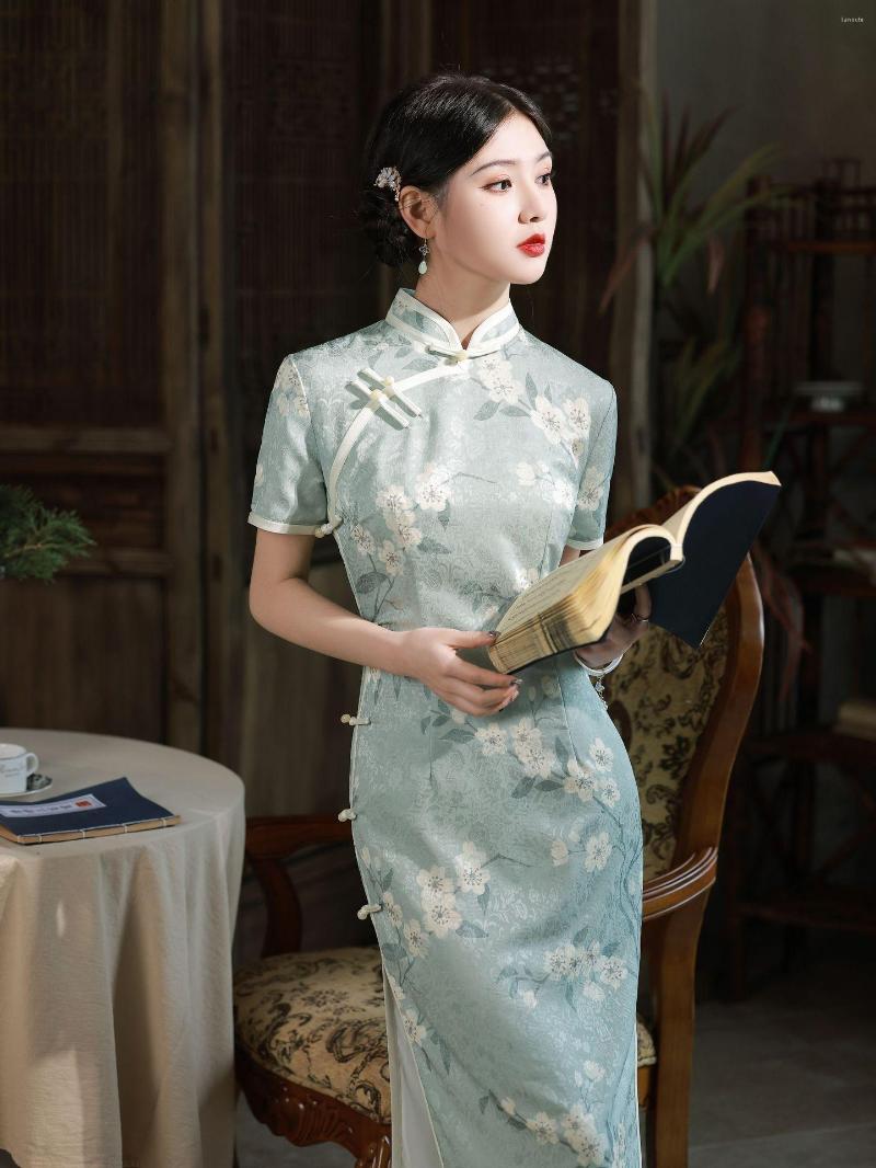Ethnic Clothing Chinese Traditional Dress Short Sleeve Women Floral Print Qipao Slim Elegant Long High Split Cheongsam
Ethnic Clothing Chinese Traditional Dress Short Sleeve Women Floral Print Qipao Slim Elegant Long High Split Cheongsam