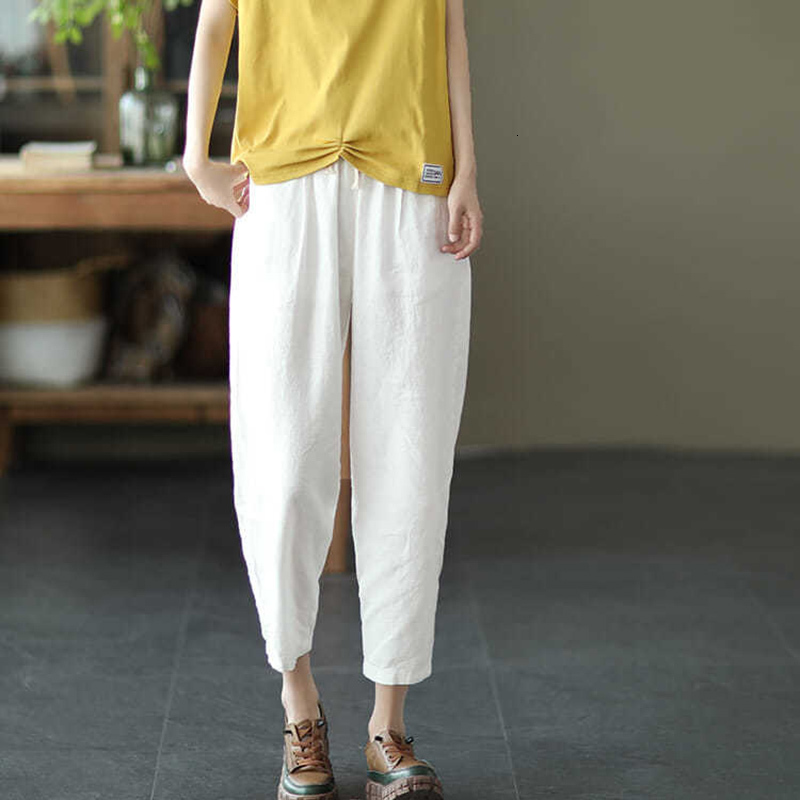 Women's Pants Capris Rimocy Summer Casual Cotton Linen Pants Women Retro Pockets Loose Harem Pants Woman Solid Elastic Waist Trousers Female 2304