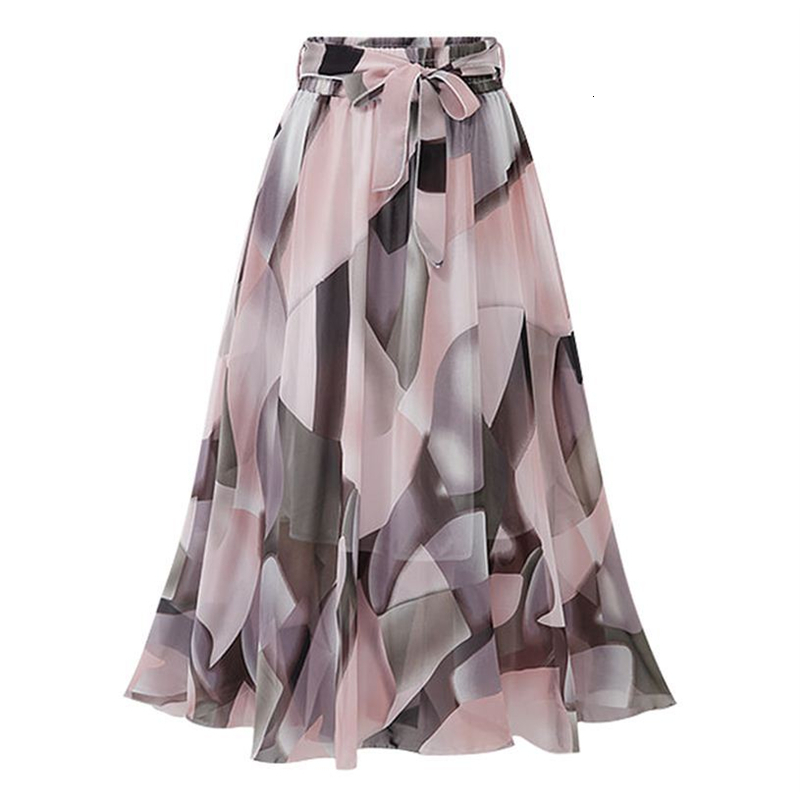 Skirts TFETTERS Summer Floral Skirt High Waist Chiffon Midi Skirt White Pink Blue Color A World Tie Bow Print Skirts Women 230414