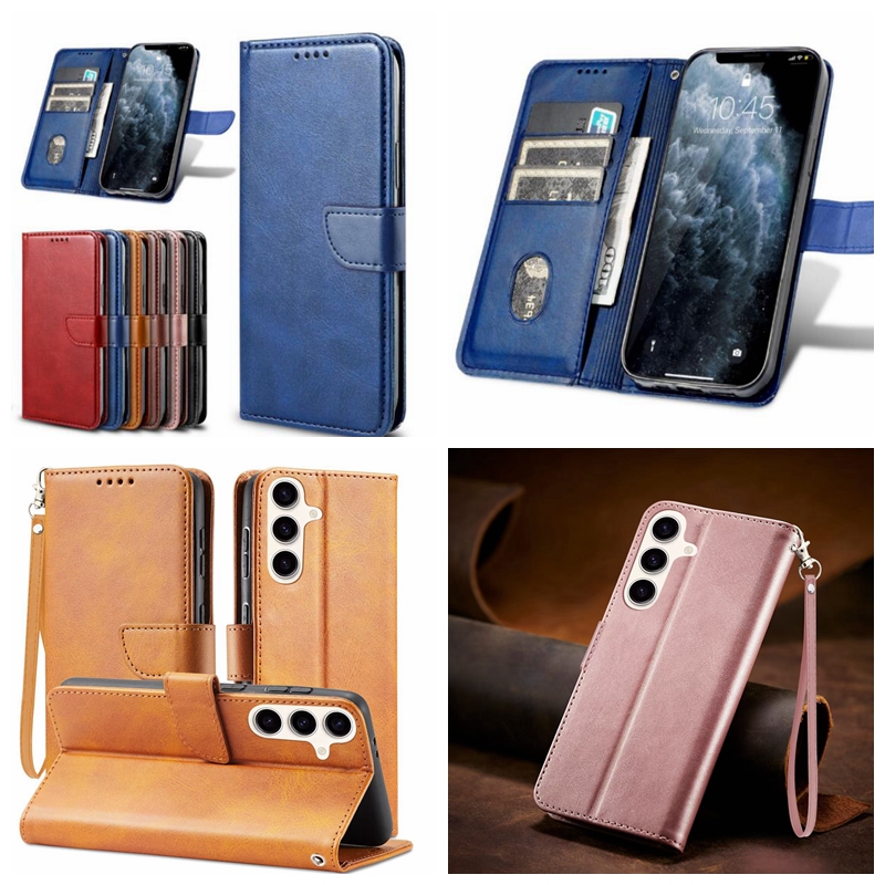 Business Leather Wallet Cases For Samsung S25 Edge S24 S23 FE Ultra Plus A36 A56 A26 A05 A05S A25 A35 A55 A15 A16 A06 Retro Flip Cover ID Card Slot Ho