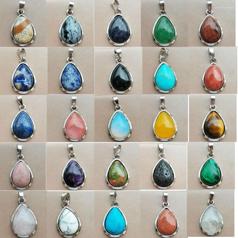 

Pendant Necklaces Jaspe Goldstone Blue Sand Howlite Crystal Opal Unakite Tiger Eye Lapis Lazuli Malachite Carnelian Water Drop Bead PWB929