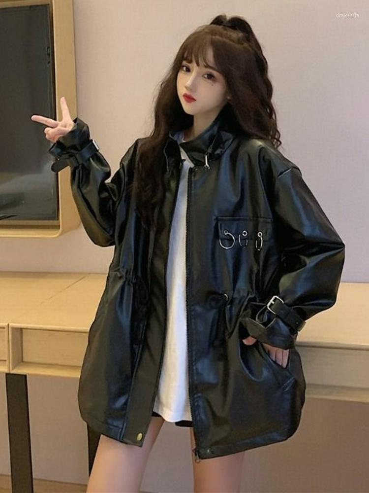 Women' Leather Korean Style Motorcycle Jacket Women Black Loose Thin PU Faux Coat Female 2023 Autumn Streetwear Lady C, Beige
Women' Leather Korean Style Motorcycle Jacket Women Black Loose Thin PU Faux Coat Female 2023 Autumn Streetwear Lady C, Beige