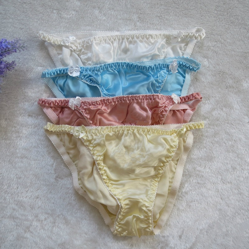 Women's Panties 4pcs Color Random 100% Pure Silk Women's Sexy Bikini Panties Comfortable Breathable Underwear Knickers Lingerie M L SYT9203 