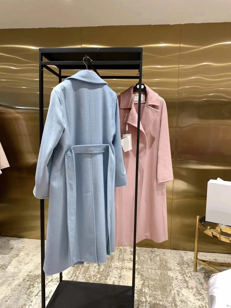 Women's Wool Blends High-end Camel Hair Coat Women Classic Water Ripple Camel Overcoat Female Mid-length Autumn Winter Camel Jacket Fashion Red C