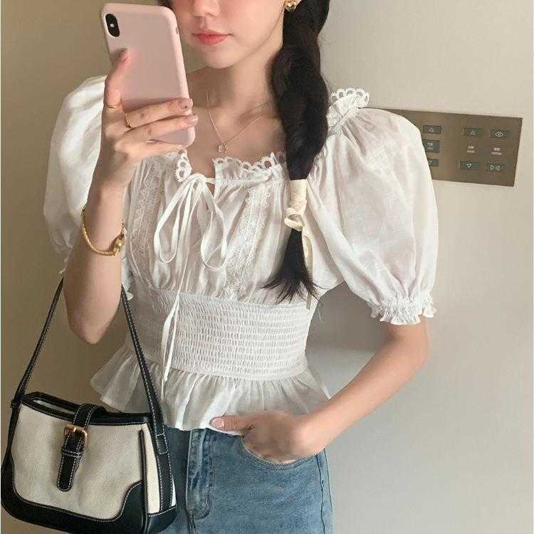 Summer Sweet Cute Lace Small Blouses Stitching Off Neck Waist Trimming Ruffles, White
Summer Sweet Cute Lace Small Blouses Stitching Off Neck Waist Trimming Ruffles, White