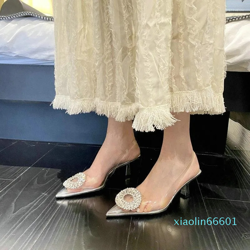 Sandals Baotou Female Rhinester 2023 Summer Heels Transparent Thin With Pointed Single Shoe High Women, Silver 
Sandals Baotou Female Rhinester 2023 Summer Heels Transparent Thin With Pointed Single Shoe High Women, Silver