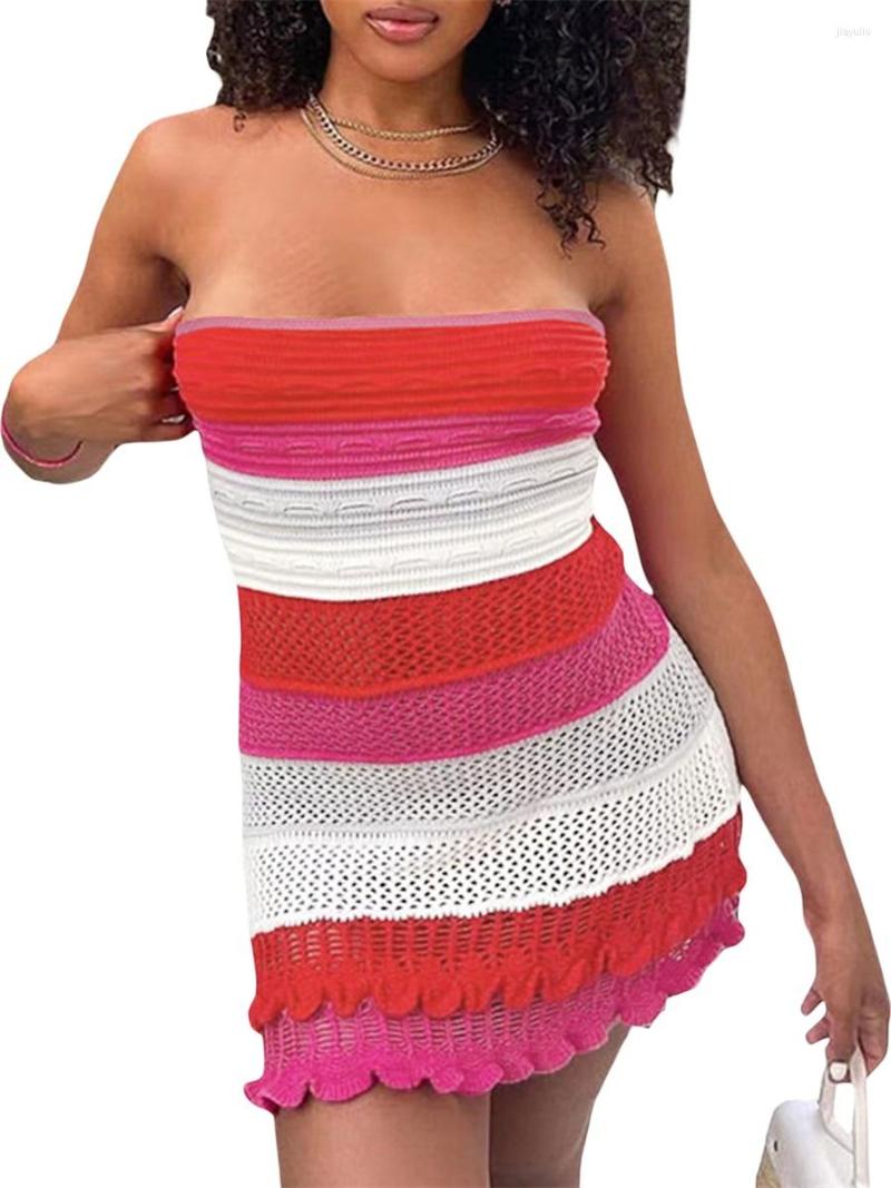 Casual Dresses Women Summer Knit Slim Dress Contrast Color Stripe Print Sleeveless Strapless Bodycon Mini Short, Pink
Casual Dresses Women Summer Knit Slim Dress Contrast Color Stripe Print Sleeveless Strapless Bodycon Mini Short, Pink
