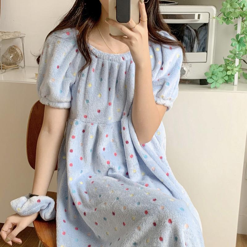 Women's Sleepwear Colorful Dot Nightgown Sweet Round Collar Homewear Flannel Soft Sleepwar Women Nightshirt Winter Home Dressing Gown, White
Women's Sleepwear Colorful Dot Nightgown Sweet Round Collar Homewear Flannel Soft Sleepwar Women Nightshirt Winter Home Dressing Gown, White