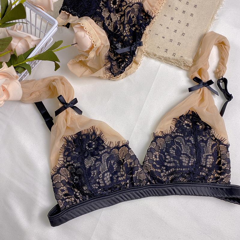 Bras Sets Triangle Cup Lingerie With Panty Suit Women Thin Summer Bralette No Steel Ring Girls Bra Briefs Set, As picture show 
Bras Sets Triangle Cup Lingerie With Panty Suit Women Thin Summer Bralette No Steel Ring Girls Bra Briefs Set, As picture show