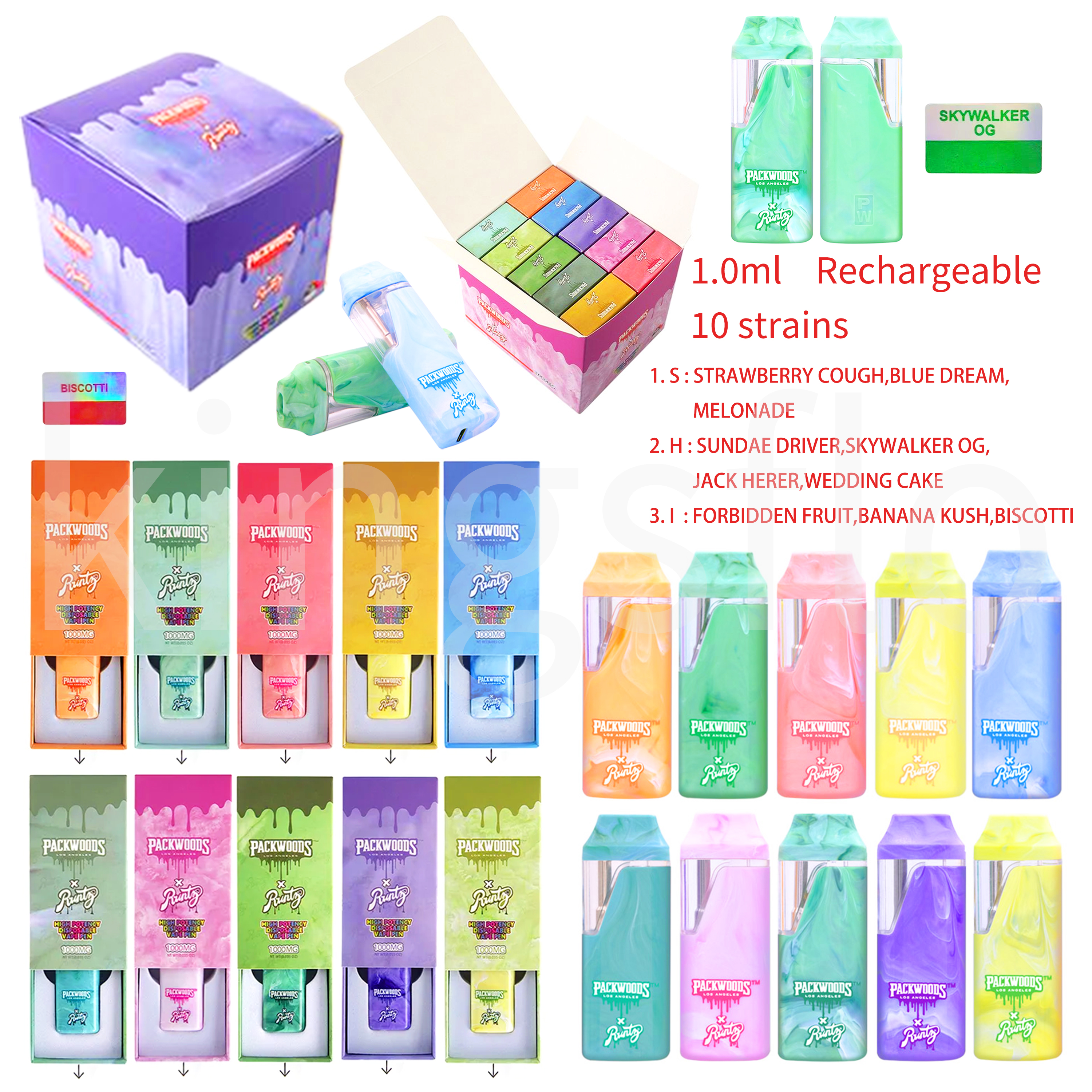 Packwoods Runty Marbling Mini 1ml Disposable vape pens Rechargeable Battery 10 strains Empty Vape Pen Vaporizer with Packings
Packwoods Runty Marbling Mini 1ml Disposable vape pens Rechargeable Battery 10 strains Empty Vape Pen Vaporizer with Packings