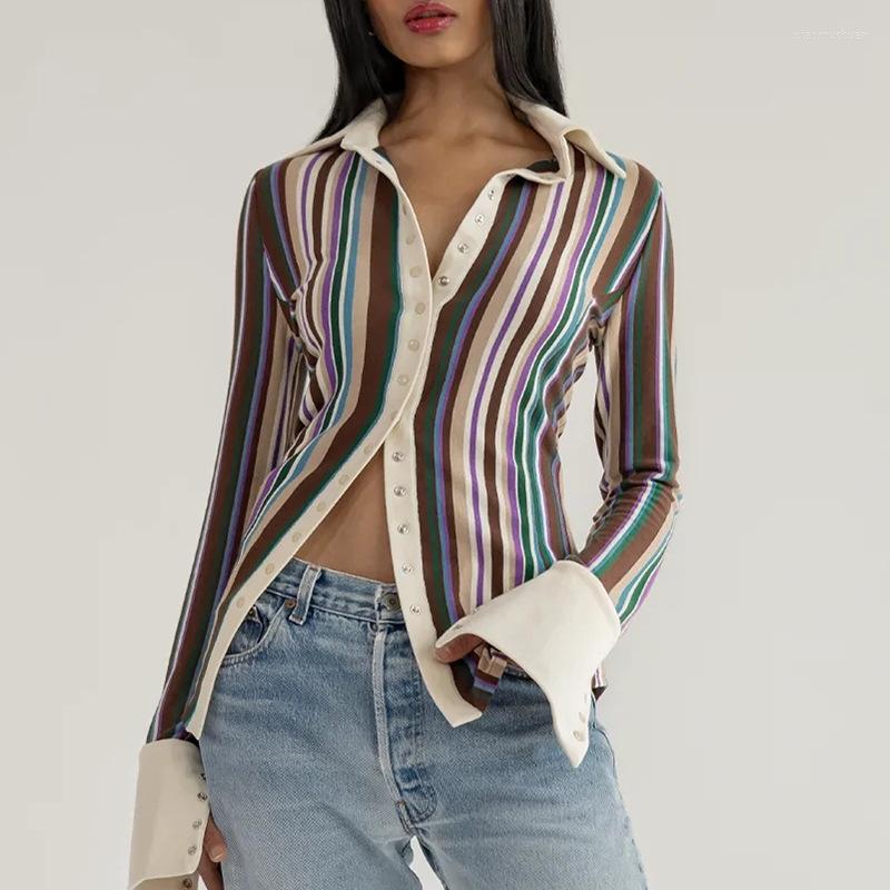 Women' Blouses 2023 Long Sleeve Lapel Shirt Single Breasted Striped Lady Design Street Casual Style Women, Orange 
Women' Blouses 2023 Long Sleeve Lapel Shirt Single Breasted Striped Lady Design Street Casual Style Women, Orange