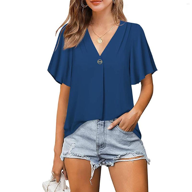 Women's Blouses 2023 V Neck Flare Short Sleeve Chiffon Summer Tops Casual Blouse For Women Fashion Lady Loose Solid Shirts Elegant Tunic, Bu1
Women's Blouses 2023 V Neck Flare Short Sleeve Chiffon Summer Tops Casual Blouse For Women Fashion Lady Loose Solid Shirts Elegant Tunic, Bu1
